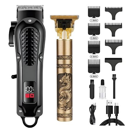 Multifunctional Hair Trimmer with Brushless Motor, USB Charging, 2-Piece Set D23