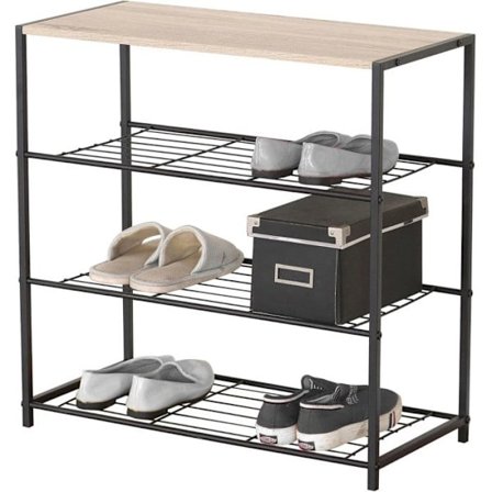 Kenkäteline sisäänkäynnille 3 tasoa - Metalli ja Puu - 63 x 30 x K 63 cm - Teollinen muotoilu