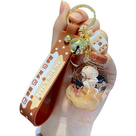 1 st Män Kvinnor Kreativ Intressant Flytande Bubble Tea Brunbjörn Lyckobringande Flaska Nyckelring Nyckelringar