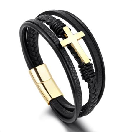 TG Stilfuldt Armbånd KORS (Slidstærkt PU-Læder) Sølv 21CM