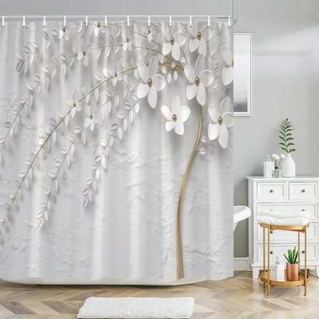 Elegant og fashionabel fantasipærler og diamanter Bukett 3D-stil bruseforhæng med bademåttesæt Hjem badeværelsesindretning 3140SD -forhæng W180xH230cm