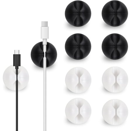 Ledningsholder til natbord, ledningsorganisator til apparater, ledningsholder til skrivebordsorganisator (5 stk. hvide og 5 stk. sorte)