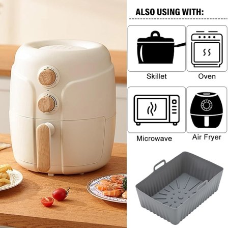 Air Fryer Silikonform, Rektangulär Silikonbehållare för Air Fryer, Silikonform för Air Fryer grå