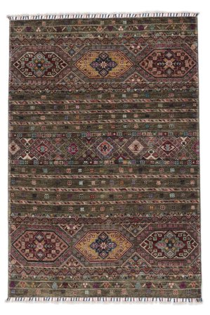 Annodato A Mano Shabargan Tappeto 122X180 Di Lana Nero/Marrone Piccolo