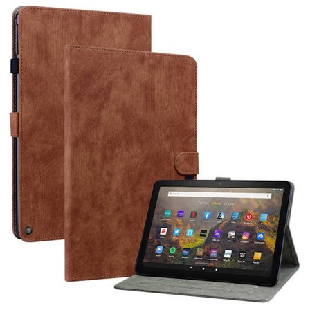SKALO Amazon Fire HD 10/10 Plus (2021) Cute Tiger PU-Läder Fodral - Brun