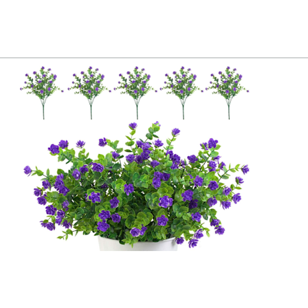 (Lilla) 5 buketter kunstige blomster, grønn UV-bestandig for utendørs, innendørs, balkong, hage, kontor, bryllup, festdekorasjon.