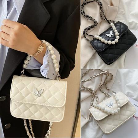 Fashion Pearl Axelväska Pu-läderhandväskor Hvit