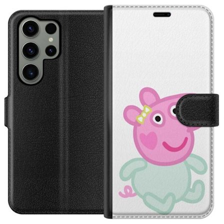 Yhteensopiva Lompakkokotelo Samsung Galaxy S23 Ultra Peppa Pig vauvahahmo pastelliväreissä, suloinen piirretty lasten kuvitus pehmeällä minimalist