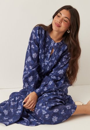 Happy Holly - Smock Midi Dress - Blue/Floral