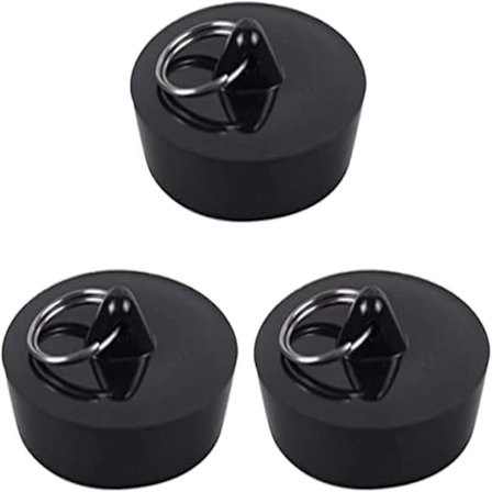 Sett med 3 svarte bassengplugger med egne ringhåndtak