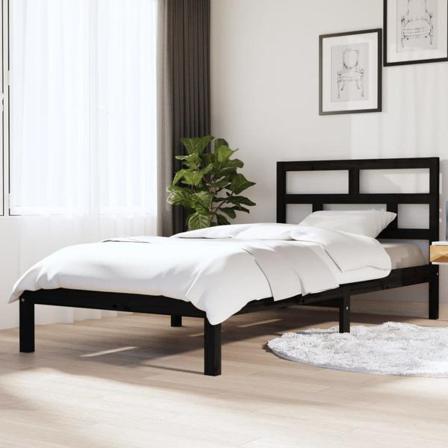 Vidaxl Sängram Svart Massiv Furu 100x200 Cm Svart