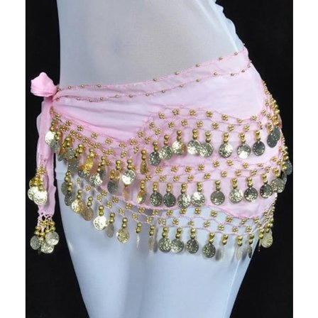 Go Go Gadget - Mavedans Tørklæde med Guldmønter - 150 cm - Hoftetørklæde - Pink - Boligdekoration