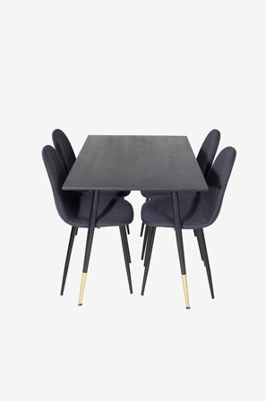 Venture Home - Spisegruppe Dipp med 4 spisebordsstole Polar - Sort - Spisebordssæt 4 personer - Fra Homeroom