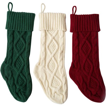 3PCS Unika Stickade Julstrumpor Bourgogne och Elfenbensvit och