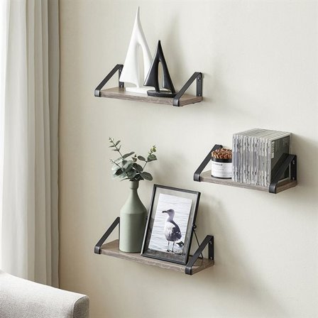 Vendbar vegghylle 40 cm 3-pk Grå/Svart