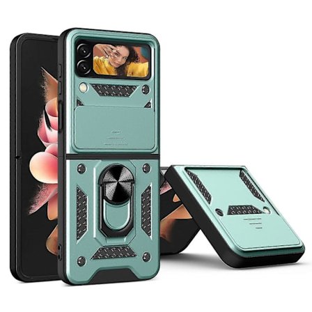 Kraftigt pansarfodral kompatibelt med Galaxy Z Flip 4, Stöttåligt hårt PC-skal med ringhållare