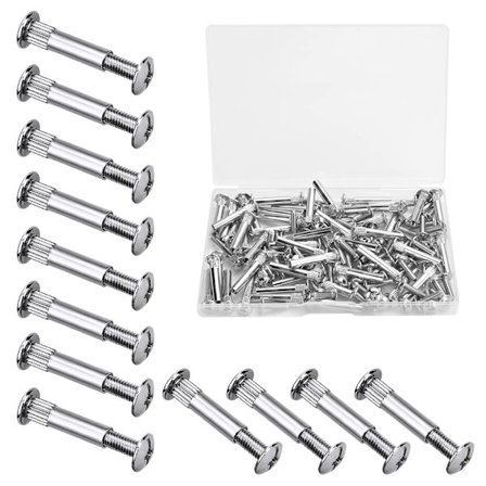 60 stk. M4 møbelmonteringsskruer, forbindelsesskruer, med boltforniklede jernforbindelsesskruer, til 31-40 mm tykt træ, sølv-FS-