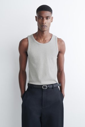 COS Men's Canotta Slim In Cotone A Coste in Grigio