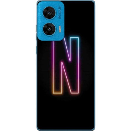 Kompatibel Mobilcover til Motorola Motorola G96 Minimalistisk neonbogstav N i farveskiftende lys mod sort baggrund