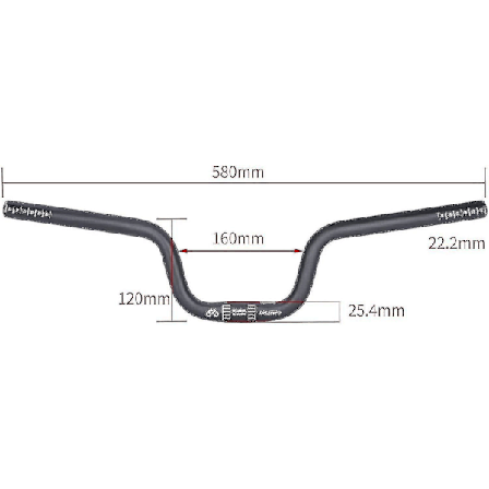Lettvekts terrengsykkelstyre, Down Hill Dh ekstra lang stigerør, høye styrer 25,4 mm, svart H120mm