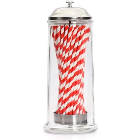 Halmdispenser - Retro glasdispenserholder genanvendelig, 11,5 cm x 11,5 cm x 27 cm, sølv