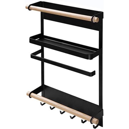 Hengende hyllehylle kjøleskap oppbevaring med sugekopper krydderhylle hylle veggmontert kjøkkenoppbevaring urte frittstående krydderhylle (svart)