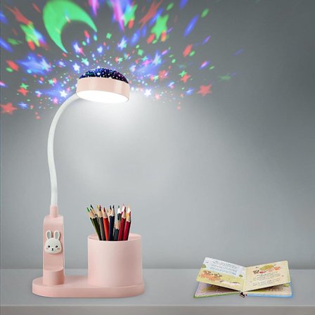 Skrivebordslampe for barn, nattlampe med pennholder, dimbar, oppladbar LED-leselampe