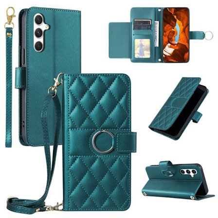 Samsung Galaxy A55 5G Plånboksfodral Konstläder Ring Spänne Ställ - Grön