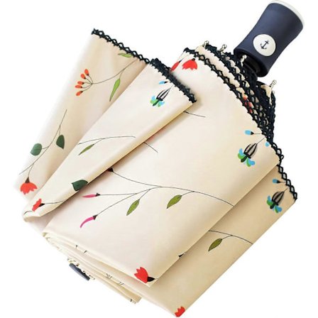 UV Solparaply Kompakt Sammenfoldelig Rejseparaply Automatisk Åbning og Lukning for Vindtæt, Regntæt & 99,9% UV-Beskyttelse Parasol med Sort Anti