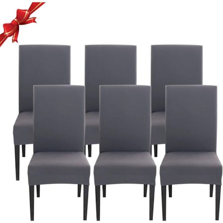 Mørkegråt sæt med 6 høje stretch -frie og vaskbare høje stretch stolebetræk i elastan til spisestue, køkken eller banket