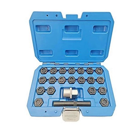 22 stk. hjullåsmutter nøkkelsett, hjullåsmutter socket adaptersett, hjul tyverisikringsmutter fjerning