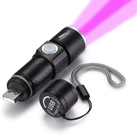 UV-taskulamppu USB ladattava 395nm LED-ultraviolettivalotunnistin
