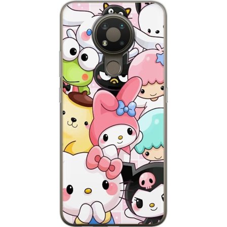 Kompatibelt Mobildeksel til Nokia 3.4 Tett mønster av søte figurer med store øyne i ulike farger og uttrykk med LABUBU-tekst