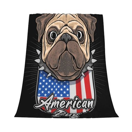 Amerikansk Mops Tegnefilm Flanel Tæppe Flanel Tæppe Soveværelse Indretning Sengetøj Kast Tæppe, Blødt Varmt Queen Tæppe Fødselsdagsgave -ct1274