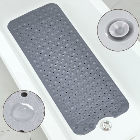 Brusebade måtte, skridsikker bademåtte med 200 sugekopper PVC badekar måtte ekstra lang 101x40.5cm til badeværelse, hotel, kæledyr bruser (klar grå)