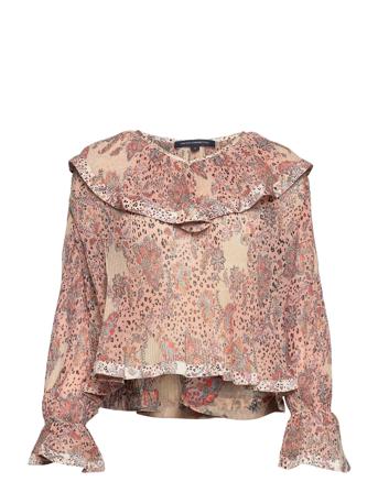 Demetra Gathrd V Nk Fril Blous Pink French Connection