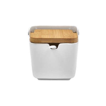 Porcelænsopbevaringskrukke med bambuslåg, 10x10x9 cm