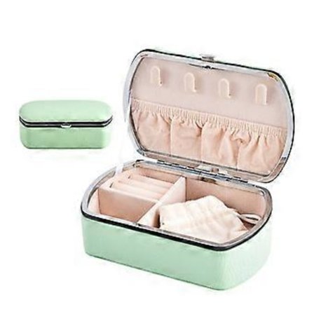 Elegant Smykkeskrin i Læder Kompakt Smykkeæske Læder Smykkeopbevaring Smykkebeholder Gave til Kvinder Piger Grøn