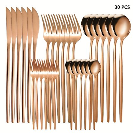 30-delars bestickset i rostfritt stål, inklusive biffkniv, gafflar, skedar och tesked, middagsgafflar, matskedar, fruktgafflar, liten desser (BR)