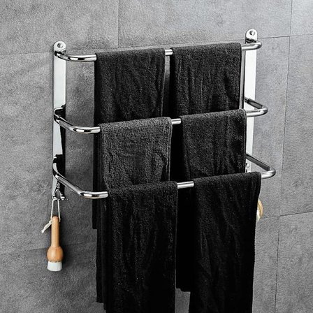 Rustfrit håndklædeholder i rustfrit stål med 3 niveauer - ingen boring