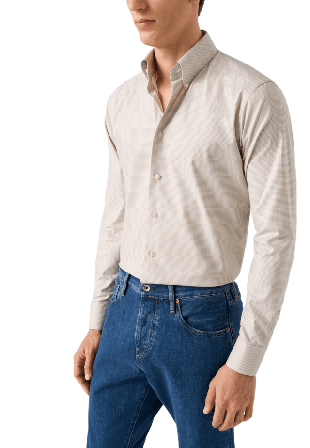 Eton Rutig Skjorta I Signature Oxford Slim Fit Skjortor Herr Beige 38