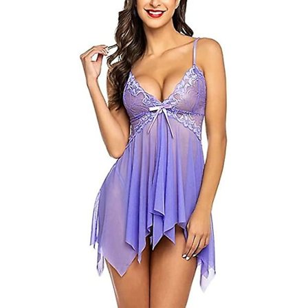 Damunderkläder Set Mjuk Babydoll Spetskopp Sling Nattkläder Mesh Chemise Sovkläder Klänning