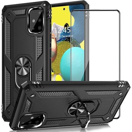 Samsung Galaxy A51 mobiltelefondeksel, militærgrad støtsikkert deksel, 15 fot falltest beskyttende deksel, med magnetisk støtte og bilsugekopp