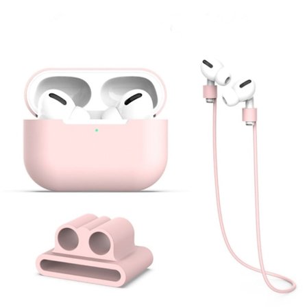 AirPods Pro 2 silikondeksel med stropp og øreproppholder - Rosa