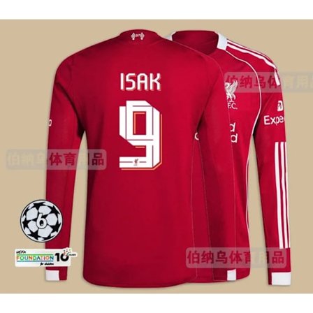 Ny 25-26 Liverpool UEFA Mestarien liiga Kotipaita Pitkähihainen Jalkapallopaita Nro. 9 Isak (paita)