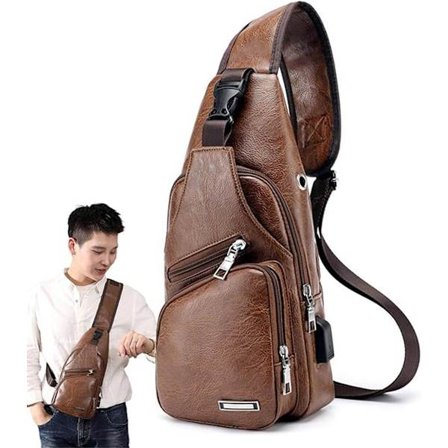 ING Olkalaukku, jossa ulkoinen USB-latausportti, nahkainen olkalaukku miehille, miesten olkalaukku, miesten nahkainen rintalaukku, miesten laukut, 