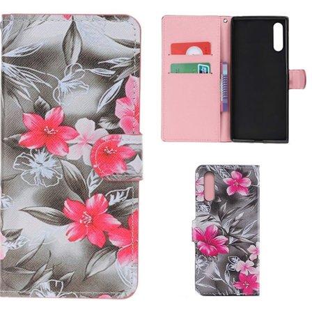 Plånboksfodral Huawei P30 - Svartvit med Blommor