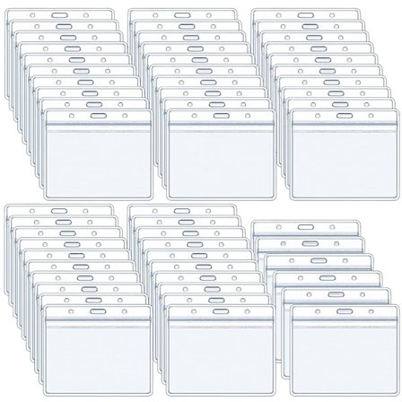 50 stk ID-kortholdere, Plast Horisontal Navneskilt Klar Vanntett Plast Badge Holder Lanyard ID-kortholder for flere kort, 100x85mm