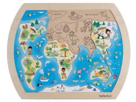 Inramat pussel, tema baserat på världskarta, 21 bitar, screentryckt plywood - Lyreco - Skola och förskola - Lekmaterial - Pussel - Knoppussel