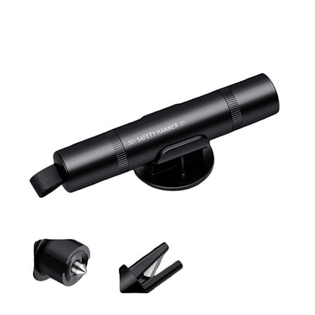 Bilrude Knuser med Sikkerhedssele Skærer - Nødudgangsværktøj, Kompatibel med Alle Bilmodeller Black